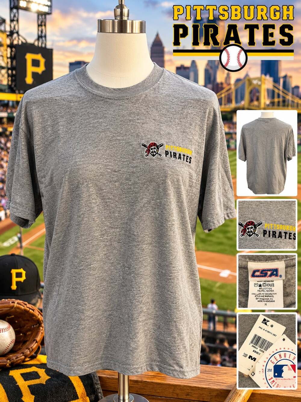 Vintage Deadstock NWT Pittsburgh Pirates MLB Embroidered T-Shirt Men’s Medium M